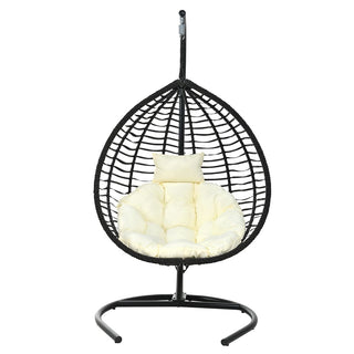 Foldable Rattan Hanging Egg Chair with Stand – Indoor & Outdoor Swing Chair for Porch, Garden & Balcony