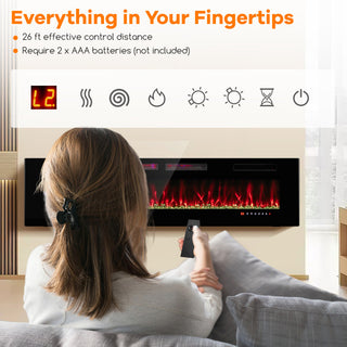 42/60/72 Inch Ultra-Thin Electric Fireplace with Decorative Crystals