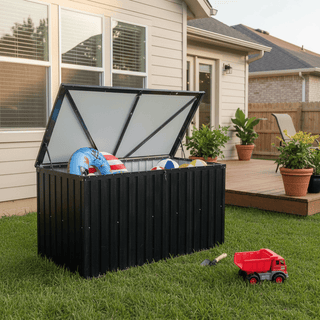 Large Outdoor Metal Storage Box, Heavy Duty Weatherproof Storage Chest for Garden, Patio, Backyard Tools & Equipment
