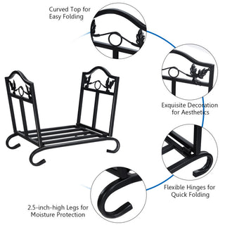 Foldable Firewood Log Rack Steel Wood Storage Holder
