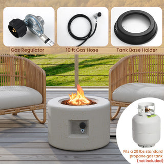 Round Terrazzo Propane Gas Fire Pit Protective PVC Cover, Lava Rocks Included