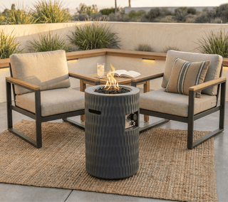 26-Inch Propane Fire Pit, 40,000 BTU Outdoor Gas Fire Pit with Hidden 20-Lb Tank Storage, Textured Concrete Fire Column, Lava Rocks & Waterproof Cover