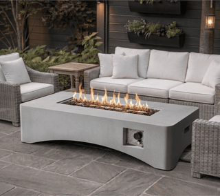 56-Inch Propane Fire Pit Table, 50,000 BTU Concrete Gas Fire Pit for Patio, Backyard & Deck with Lava Rocks & Cover