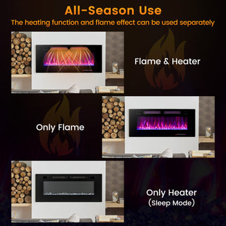 42/60/72 Inch Ultra-Thin Electric Fireplace with Decorative Crystals