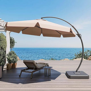 12-FT Luxury Curved Cantilever Umbrella With Base, 360° Rotatable,Suitable For Markets, Swimming Pools, Gardens, Backyards, And Patios