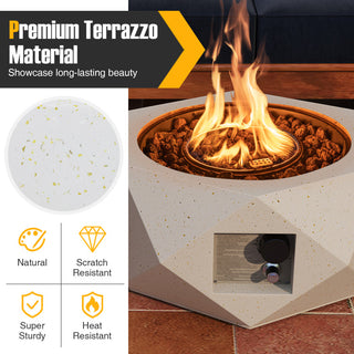 40000 BTU 28 Inch Hexagon Terrazzo Propane Fire Pit Table with Stainless Steel Burner