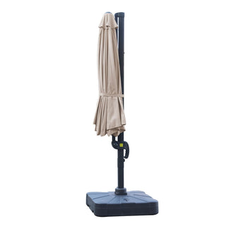 11ft Cantilever Patio Umbrella with Base – Outdoor Offset Market Umbrella with Crank Lift (Beige)