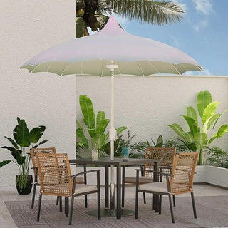 9FT Outdoor Gazebo Style Patio Umbrella With Lighting Function, Petal-Shaped Canopy, 360-Degree Rotation, And Tilt Adjustment