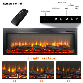 54-Inch Built-In Electric Fireplace Insert with Remote Control – Multi-Color Flame & Ember Effects, Dual Safety Protection