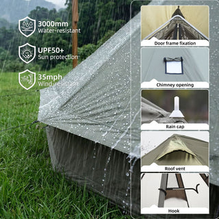 13.1FT 4-Season Bell Tent, Waterproof Canvas Glamping Yurt with Stove Jack, Green/Beige Family Camping Tent for 6-8 Persons Outdoor Camping & Parties