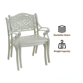 5-Piece Antique Bronze/White Cast Aluminum Outdoor Dining Set with 31" Round Table & 2 Dining Chairs for Patio, Garden & Balcony