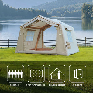 8m² Inflatable Camping Tent with Hand Pump, 4-Season Waterproof Oxford Air Glamping Tent for 4-8 Persons