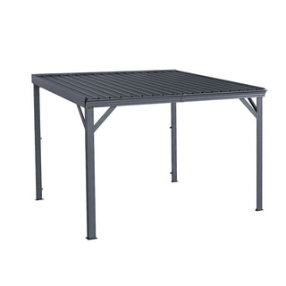 Wall-Mounted Hardtop Lean-to Gazebo with Gutters – Galvanized Steel Roof Outdoor Pergola Canopy