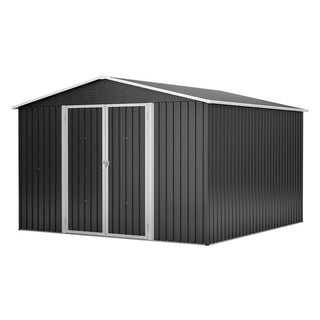 10 x 10 FT Heavy-Duty Outdoor Metal Storage Shed, Large Garden Tool Shed with Updated Reinforced Frame & Lockable Double Doors for Backyard