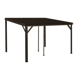 Wall-Mounted Hardtop Lean-to Gazebo with Gutters – Galvanized Steel Roof Outdoor Pergola Canopy