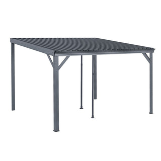 Wall-Mounted Hardtop Lean-to Gazebo with Gutters – Galvanized Steel Roof Outdoor Pergola Canopy