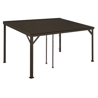Wall-Mounted Hardtop Lean-to Gazebo with Gutters – Galvanized Steel Roof Outdoor Pergola Canopy