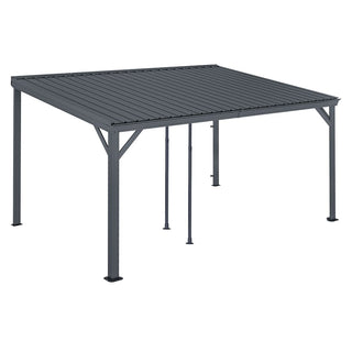 Wall-Mounted Hardtop Lean-to Gazebo with Gutters – Galvanized Steel Roof Outdoor Pergola Canopy