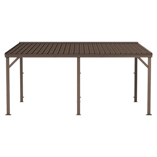 Wall-Mounted Hardtop Lean-to Gazebo with Gutters – Galvanized Steel Roof Outdoor Pergola Canopy