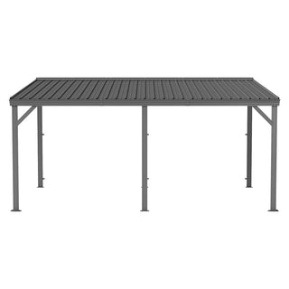 Wall-Mounted Hardtop Lean-to Gazebo with Gutters – Galvanized Steel Roof Outdoor Pergola Canopy