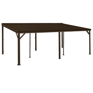 Wall-Mounted Hardtop Lean-to Gazebo with Gutters – Galvanized Steel Roof Outdoor Pergola Canopy