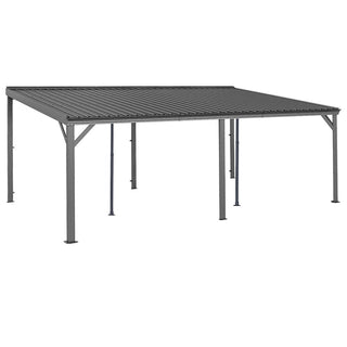 Wall-Mounted Hardtop Lean-to Gazebo with Gutters – Galvanized Steel Roof Outdoor Pergola Canopy