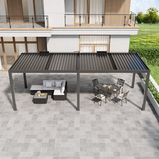 Aluminum Double Pergola Gazebo with Adjustable Louvered Roof & LED