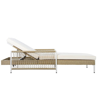 Outdoor PE Rattan Chaise Lounge, All-Weather Wicker Patio Lounge Chair with 6-Position Adjustable Backrest, Modern Sun Lounger for Poolside
