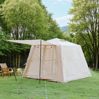 5.76m² Inflatable Camping Tent with Canopy, 4-Season Waterproof Oxford Air Tent for 2-3 Persons with Hand Pump