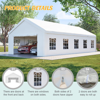 16 x 32 FT Heavy Duty Carport Canopy with Removable Waterproof Cover & Sidewalls, Portable Metal Garage Shelter for Cars