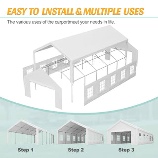 16 x 32 FT Heavy Duty Carport Canopy with Removable Waterproof Cover & Sidewalls, Portable Metal Garage Shelter for Cars