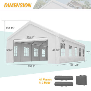 16 x 32 FT Heavy Duty Carport Canopy with Removable Waterproof Cover & Sidewalls, Portable Metal Garage Shelter for Cars