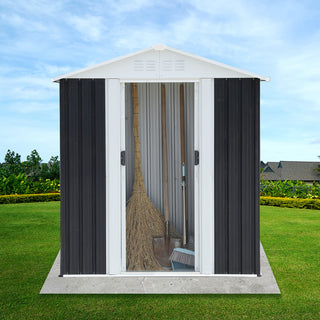 5x3 FT Grey Metal Garden Shed with Sliding Door & Apex Roof, Outdoor Storage Shed for Tools