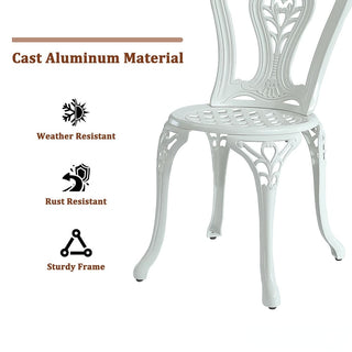 Mondawe 2-Piece Antique Bronze/White Cast Aluminum Stackable Outdoor Dining Chairs with Vintage European-Style Pattern for Patio & Garden