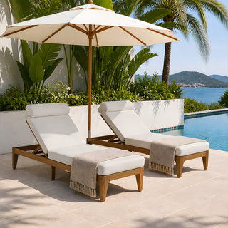 Outdoor Wood Chaise Lounge Chair, Adjustable Patio Recliner with Multi-Position Backrest, Sun Lounger for Poolside, Deck & Garden