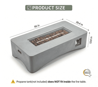 56-Inch Propane Fire Pit Table, 50,000 BTU Concrete Gas Fire Pit for Patio, Backyard & Deck with Lava Rocks & Cover