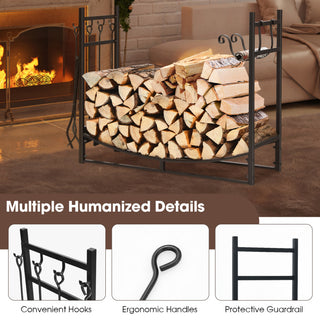 30/36 Inch Firewood Rack with 4 Tool Set Kindling Holders