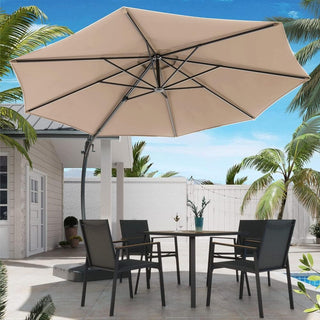 11 FT Luxury Curved Cantilever Umbrella, Heavy-Duty Side-Post Umbrella With Base, And 360° Rotation