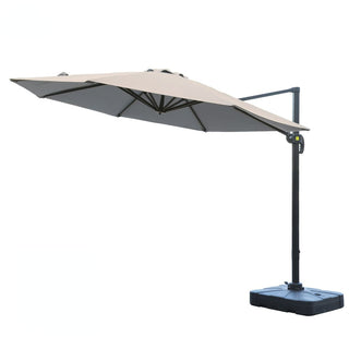 11ft Cantilever Patio Umbrella with Base – Outdoor Offset Market Umbrella with Crank Lift (Beige)