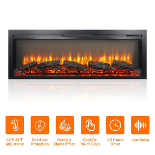 54-Inch Built-In Electric Fireplace Insert with Remote Control – Multi-Color Flame & Ember Effects, Dual Safety Protection