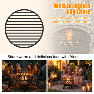 24 Inch Wood Burning Fire Pit with Log Grate and  Mesh Screen for Outside