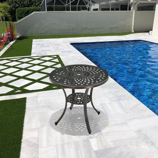 31" Round Cast Aluminum Outdoor Bistro Table with 1.9" Umbrella Hole, Antique Bronze Patio Table
