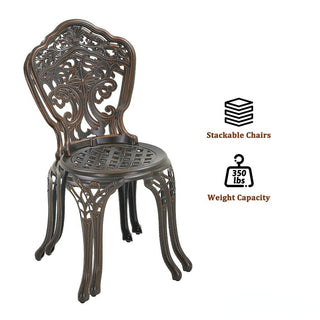 3-Piece White/Bronze Cast Aluminum Outdoor Bistro Set with Round Ceramic Tile Tabletop & 2 Armless Chairs for Patio, Garden & Balcony