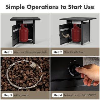 28 Inch Propane 50,000 BTU Patio Square Gas Fireplace with Lava Rock