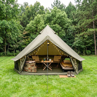 16.4FT 4-Season Bell Tent with Stove Jack, Waterproof Canvas Glamping Yurt Tent for 8-10 Persons, Large Family Camping & Outdoor Parties (Green/Beige)