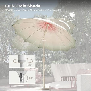 9FT Outdoor Gazebo Style Patio Umbrella With Lighting Function, Petal-Shaped Canopy, 360-Degree Rotation, And Tilt Adjustment