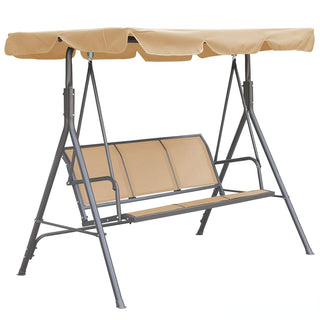 3-Person Beige Patio Swing Chair with Adjustable Waterproof Canopy for Outdoor Garden Backyard