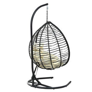 Foldable Rattan Hanging Egg Chair with Stand – Indoor & Outdoor Swing Chair for Porch, Garden & Balcony