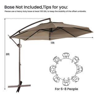 11 FT Steel Pole Solar LED Offset Patio Umbrella with 360° Rotation & Easy Crank – Outdoor Hanging Cantilever Umbrella for Patio & Garden