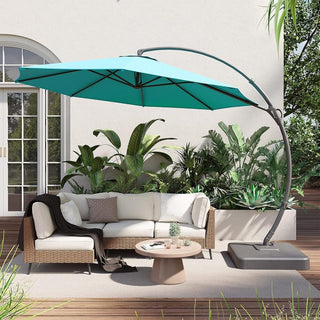 11 FT Luxury Curved Cantilever Umbrella, Heavy-Duty Side-Post Umbrella With Base, And 360° Rotation-1